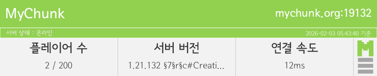 마인리스트가 제공하는 실시간 마인크래프트 서버 상태